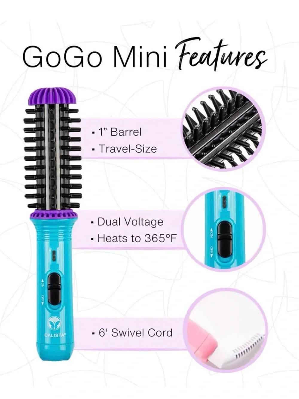 GGO Mini Purple on purple Round Hair Brush Hot Air Styler